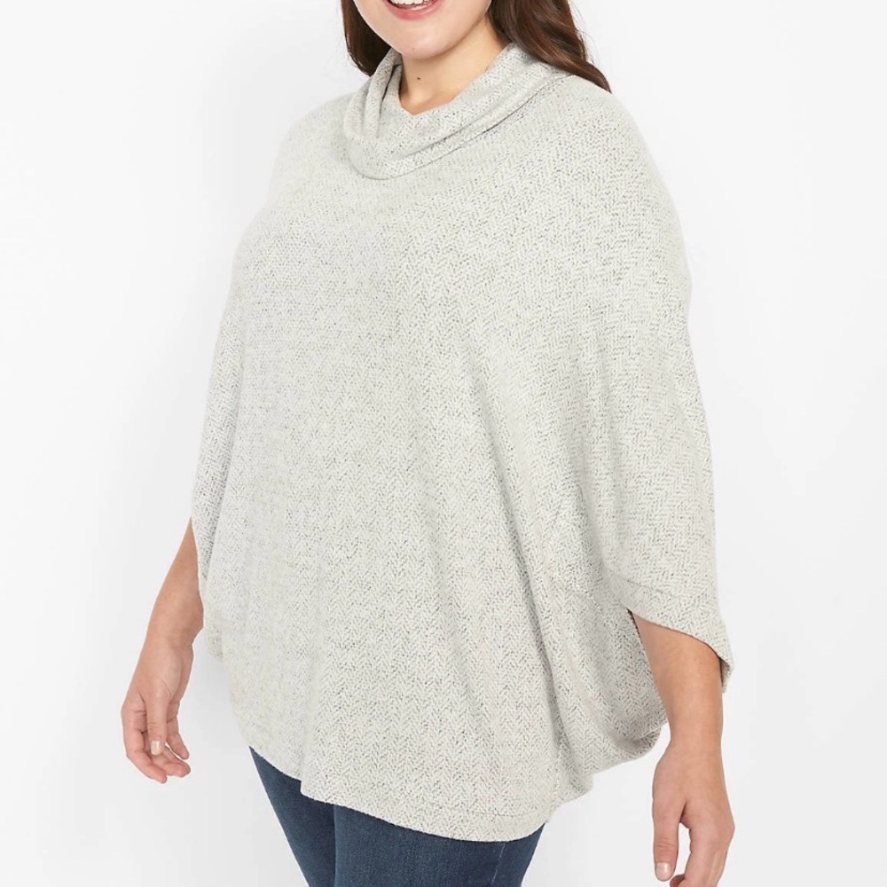 Lane Bryant Sweater 22/24 Gray Herringbone Cowl Neck Poncho Elevated Essential